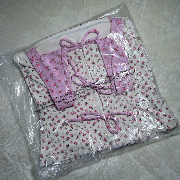 NWT Blogilates Pink Tiny Bows Corset Tank Top - Small - Discontinued Style HTF - Picture 4 of 8